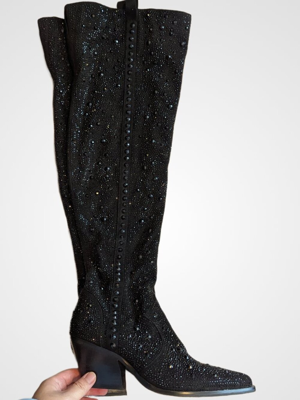Jessica Simpson Black Rhinestone Thigh High Cowboy Boots